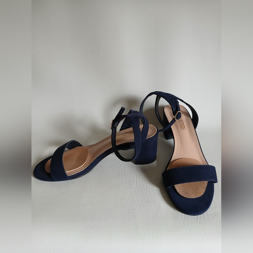Dream Pairs Navy Open Toe Ankle Strap Wide 2 Inch Heel Sandals Sz8.5M